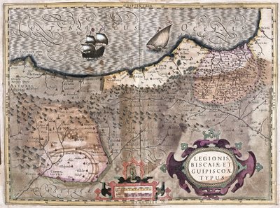 Oviedo, Burgos, Bilbao, Bayonne (Asturien), Spanien (gravyr av Gerardus Mercator