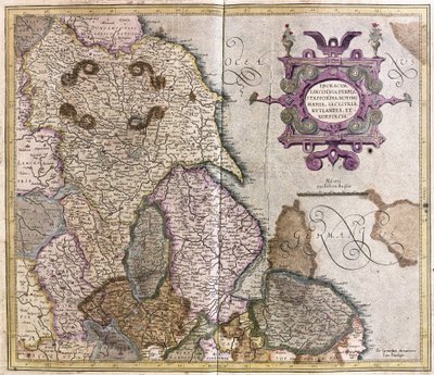 Yorkshire, Lincolnshire, Staffordshire, Nottinghamshire, Leicestershire, Rutland och Norfolf, Storbritannien av Gerardus Mercator