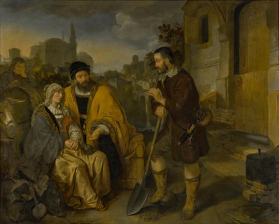 Lantarbetaren från Gibea erbjuder leviten och hans bihustru husrum av Gerbrand van den Eeckhout