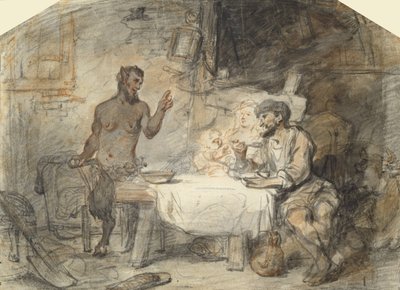 Satyren och bonden (penna och pensel på papper) av Gerbrand van den Eeckhout