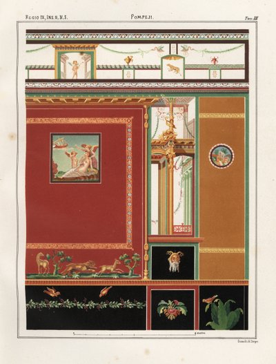 Ariadne tittar på Theseus båt avgå från ön Naxos. Väggmålning från ett triklinium i en butik/bostad i Regio IX.II.5, Pompeji. Kromolitografi av Victor Steeger efter en illustration av Geremia Discanno från Emile Presuhn (1844-1878) The Most Beau av Geremia Discanno