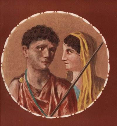 Porträtt av en man och kvinna från ett oidentifierat hus i Pompeji. Kromolitografi av Victor Steeger efter en illustration av Geremia Discanno från Emile Presuhn (1844-1878) De vackraste målningarna i Pompeji, Leipzig av Geremia Discanno