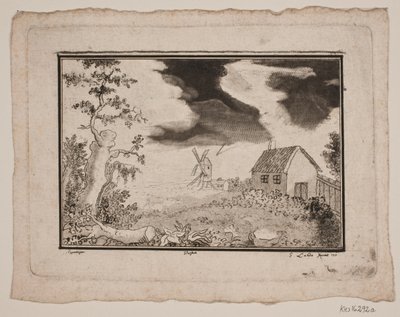 Landskap med hus och kvarn av Gerhard Ludvig Lahde
