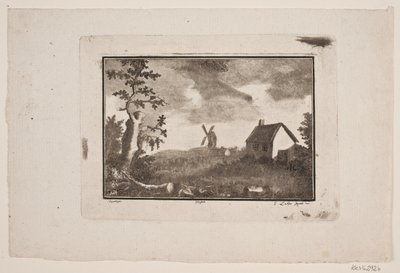 Landskap med hus och kvarn av Gerhard Ludvig Lahde