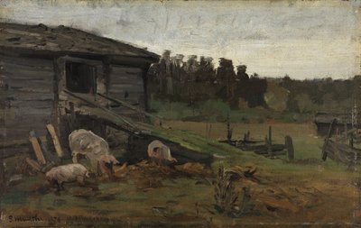Grisar vid Barn Bridge av Gerhard Munthe
