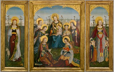 Triptyk av Jungfru Maria och barnet med helgon av German