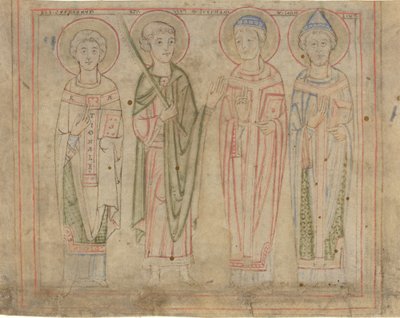 Heliga Cyprianus, Vitus, Stephan och Cornelius av German 12th Century