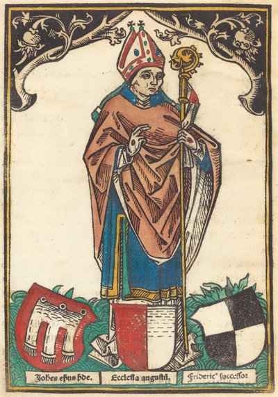 Biskop av Augsburg med tre vapensköldar av German 15th Century