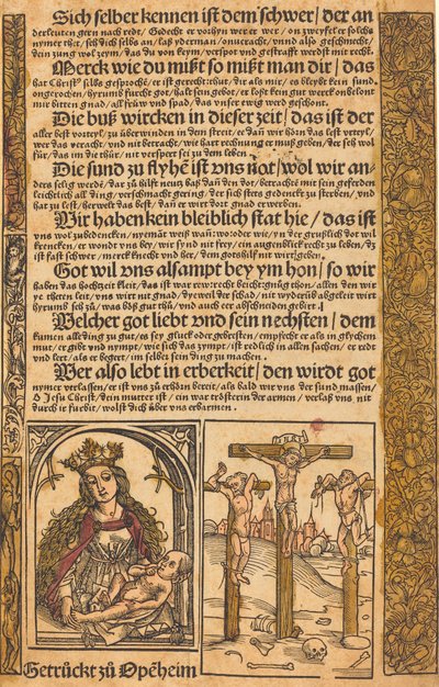Broadside med två scener ur Kristi liv och groteska gränser av German 15th Century