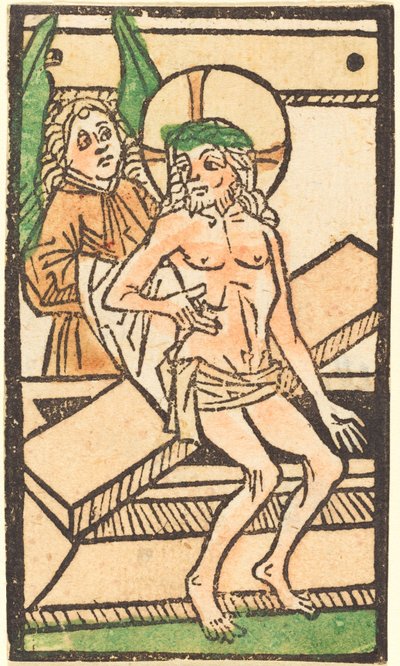 Kristus sitter på sin grav med en ängel av German 15th Century