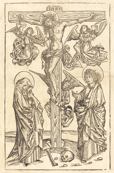Kristus på korset med änglar av German 15th Century