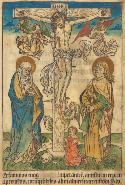 Kristus på korset med änglar av German 15th Century