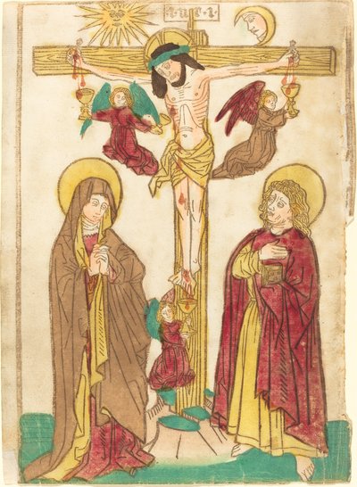 Kristus på korset med änglar av German 15th Century