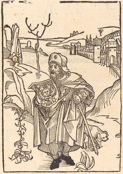 Gerson som pilgrim med staden i bakgrunden av German 15th Century