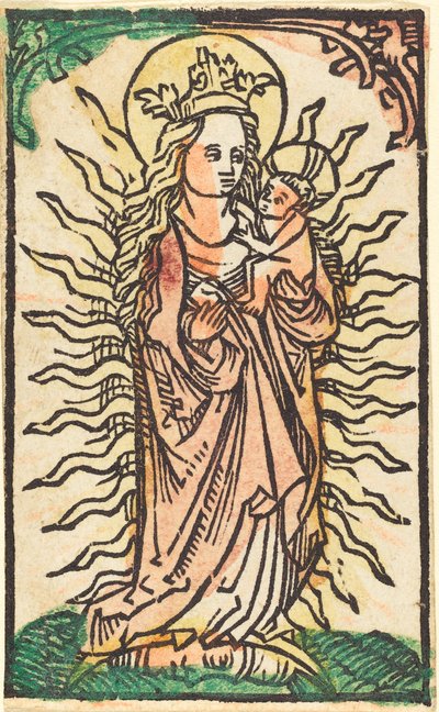 Madonna och barn i en härlighet som står på en halvmåne av German 15th Century