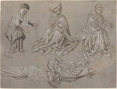 Studier för sex figurer (ark från en modellbok) [recto] av German 15th Century