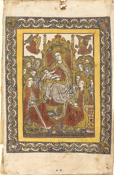 Madonnan på tronen med arton heliga kvinnor av German 15th Century or Master with the Mountain Like Clouds