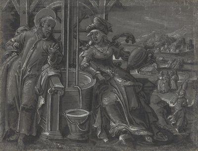 Kristus och Samariens kvinna [verso] av German 16th Century