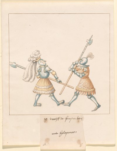 Freydal, The Book of Jousts and Tournament of Emperor Maximilian I: Combats on Foot (Jousts) (Volym III): G. Wolf von Fürstenberg mit Heleparten, Plate 141 av German 16th Century