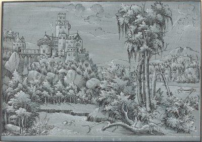 Landskap med ett slott av German 16th Century