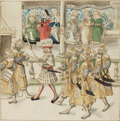 Paraderande riddare i orientalisk kostym av German 16th Century