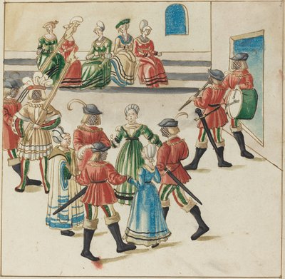 Tre par i en cirkeldans av German 16th Century