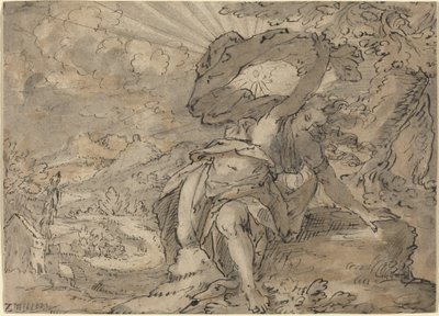 Allegorisk kvinnlig figur i ett landskap [recto] av German 17th Century