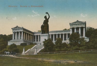 Bavaria-statyn och Ruhmeshalle, München. Vykort skickat 1913. av German Photographer