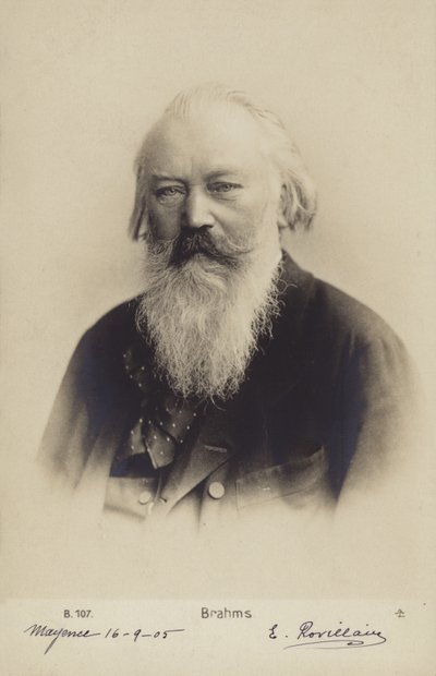Johannes Brahms, tysk kompositör och pianist (1833-1897) (svartvitt foto) av German Photographer