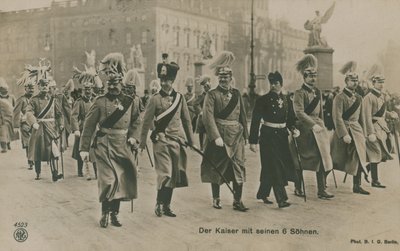 Kejsar Wilhelm II av Tyskland med sina sex söner. Vykort skickat 1913. av German Photographer