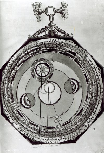 En Volvelle, som möjligen visar månens cykler, efter en illustration från Astronomicon Caesareum av Petrus Apianus, 1540 av German School