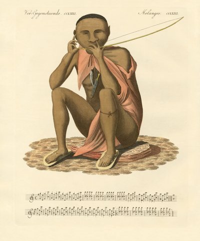 En bushman från Sydafrika (färgad gravyr) av German School