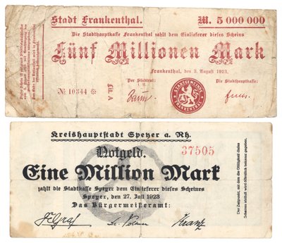 En fem miljoner och en miljon mark sedlar, 1923 av German School