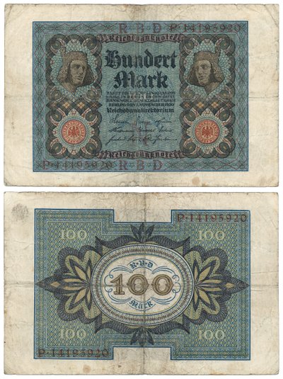 Hundramarkssedel, 1920 (recto och verso) av German School