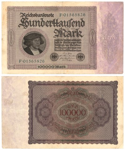 Hundratusenmarkssedel, 1923 (recto och verso) av German School