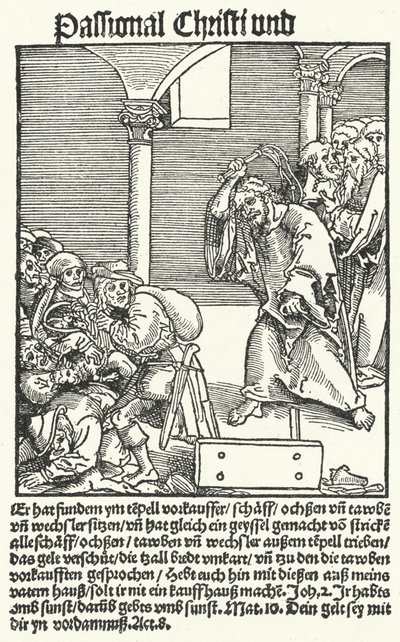 En sida ur Luthers anti-pamflett, Passional Christi und Antichrist av German School