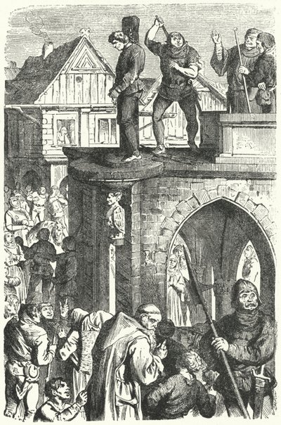 En offentlig piskning i Tyskland under den helige romerske kejsaren Maximilian I:s regeringstid (gravyr) av German School