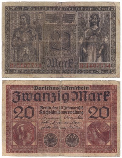 En tjugo marks sedel, 1918 (recto och verso) av German School