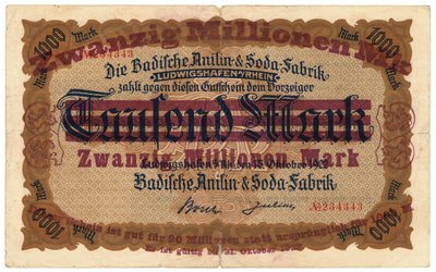 En sedel på tjugo miljoner mark, 1922 av German School