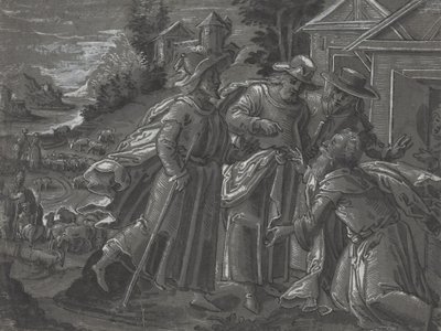 Abraham underhåller änglarna [a tergo], ca 1600 (penna och tusch) av German School