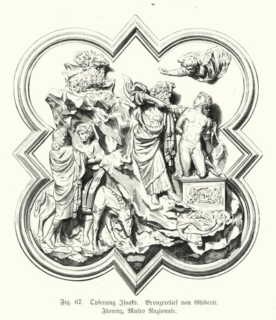 Abraham offrar sin son Isak till offer, bronsrelief av Lorenzo Ghiberti (gravyr) av German School