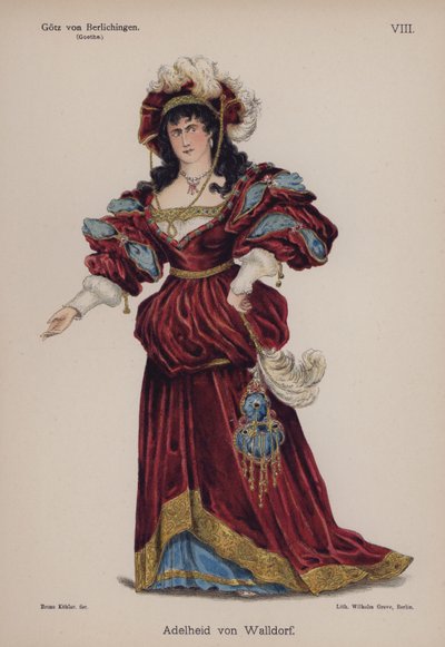 Adelheid von Walldorf, från Gotz von Berlichingen av Goethe (färg litho) av German School