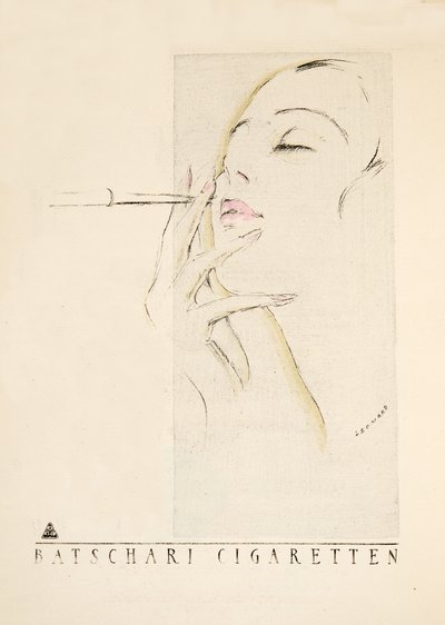 Annons för "Batschari Cigaretten", ur Styl, utg.1922 (pochoirtryck) av German School