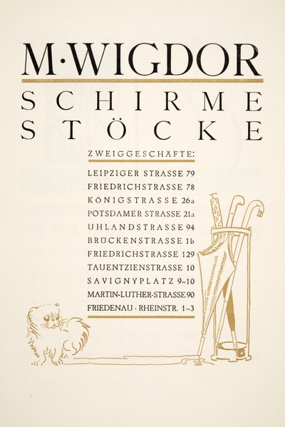 Annons för M. Wigdor, Umbrella Stores, från Styl, pub.1922 (pochoirtryck) av German School