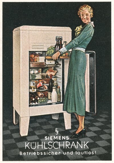 Reklam för Siemens kylskåp (färglitografi) av German School