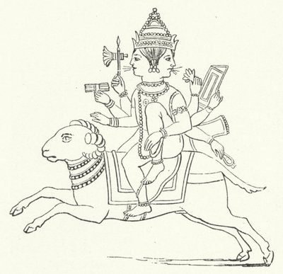 Agni, hinduisk eldgud (gravyr) av German School
