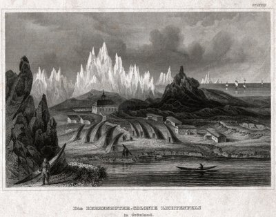 Akunnat, Grönland. (gravyr, ca 1850) av German School