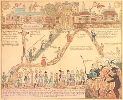 Allegorisk skildring av kristet och jordelivet, utgiven av G.N. Benner, Nürnberg, ca 1830 av German School