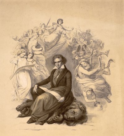 Allegoriskt porträtt av Ludwig van Beethoven (1770-1827) av German School
