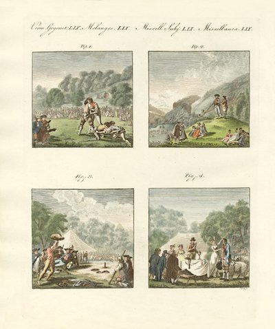 Alpernas skärningsfestival nära Unterseen i Bernese Oberland, Schweiz (färgad gravyr) av German School